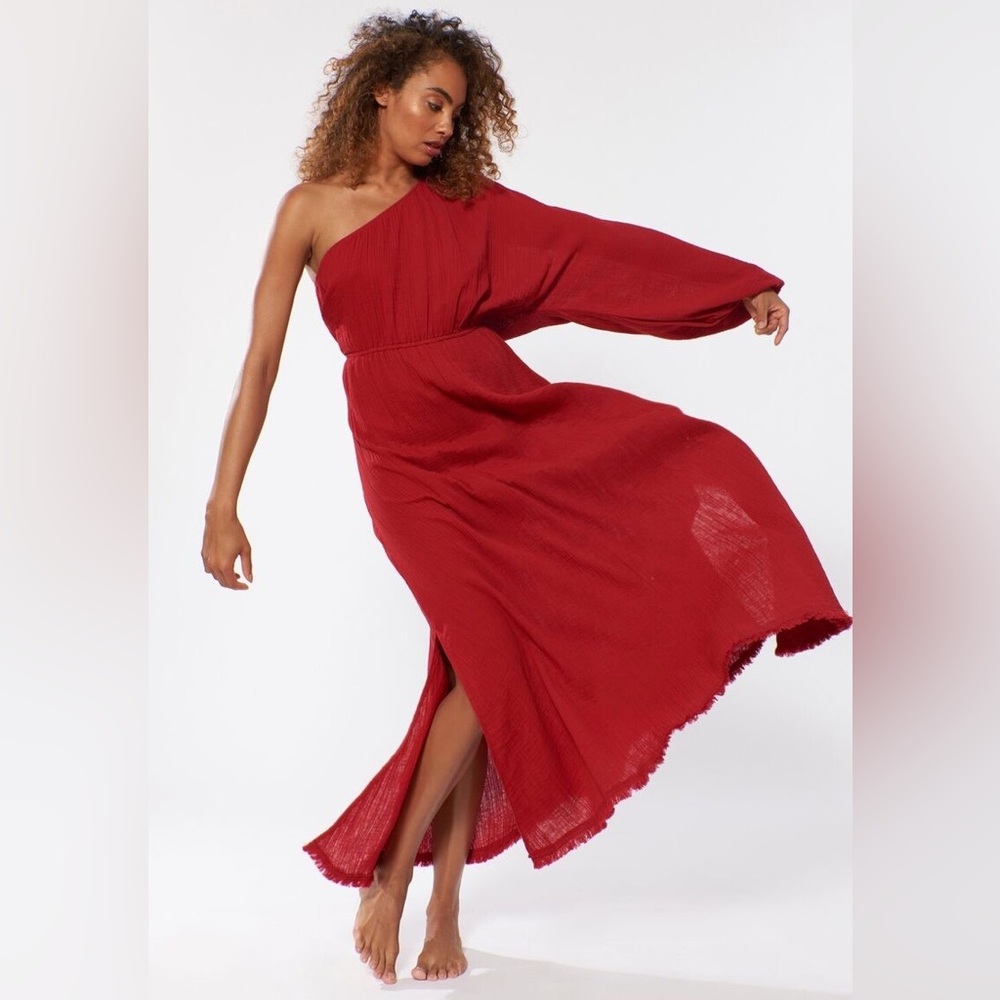 Red Carter Red One-Shoulder Gauzey Maxi Dress NWT